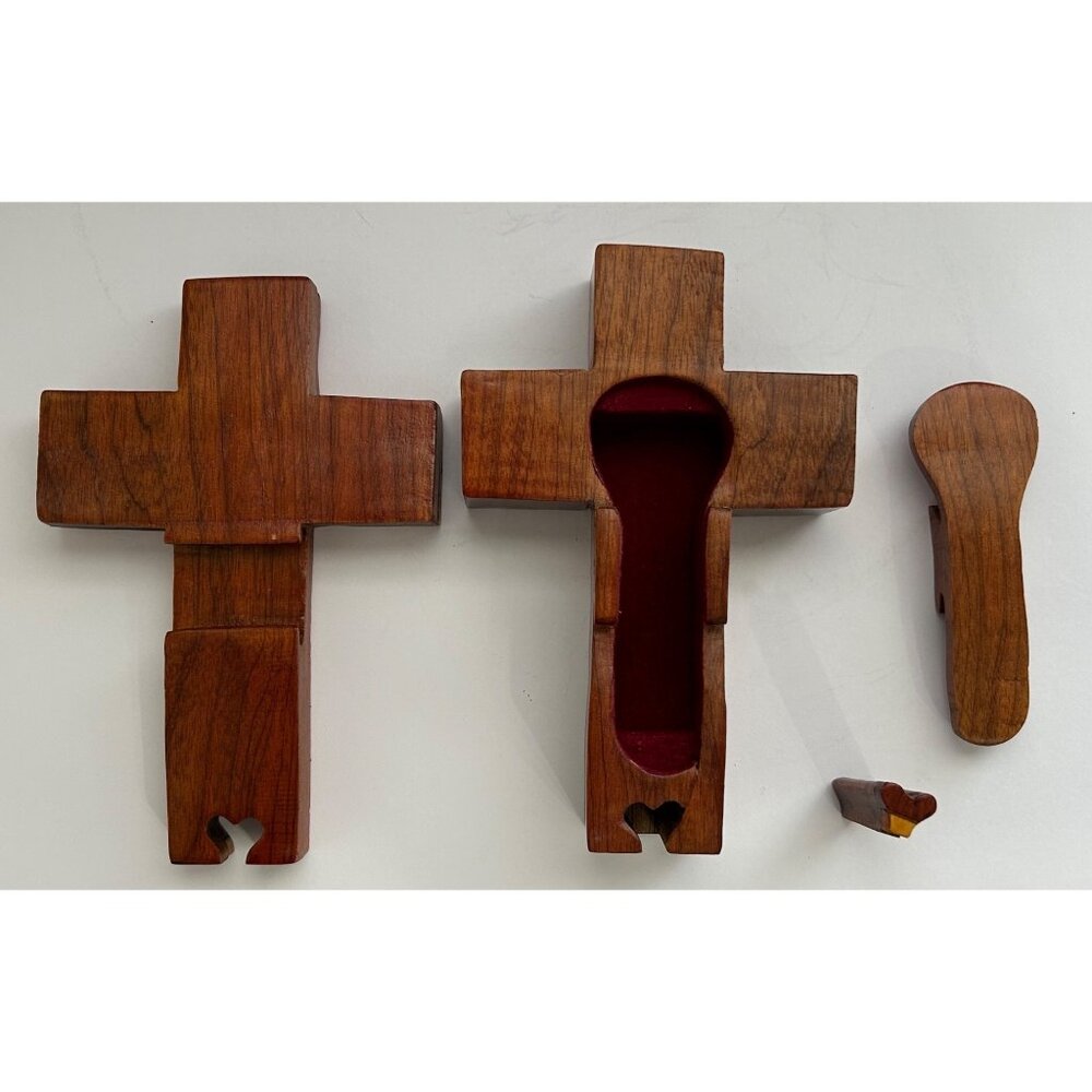 Handcrafted Wooden Cross Puzzle Box Hidden Compartment Keepsake Jewels Religious - Picture 4 of 12